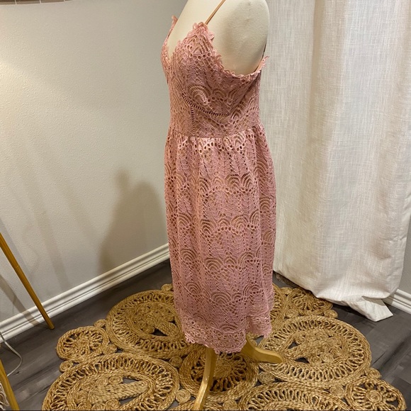 Anthropologie Current Air Pink Lace Midi Dress - Picture 6 of 11
